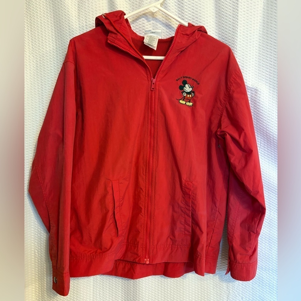 Vintage Disney graphic Mickey Mouse red hooded full zip windbreaker jacket Small